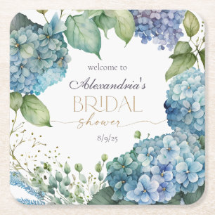 Brautparty Blue Hydrangeas personalisieren - Willk Rechteckiger Pappuntersetzer