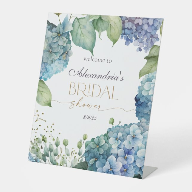 Brautparty Blue Hydrangeas personalisieren - Willk Sockelschild (Vorderseite)