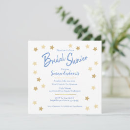 Brautparty Blue mit Gold Stars Einladung