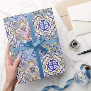 Brautparty Blue Tiles Geschenkpapier