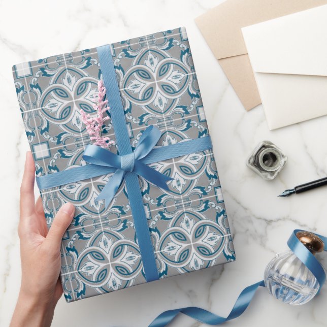 Brautparty Blue Tiles Geschenkpapier (Schenken)