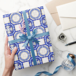 Brautparty Blue Tiles Geschenkpapier