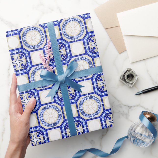 Brautparty Blue Tiles Geschenkpapier (Schenken)