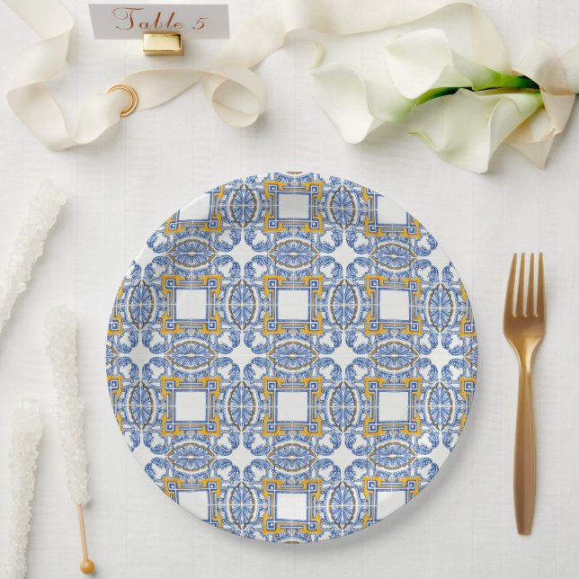 Brautparty Blue Tiles Pappteller (Hochzeit)