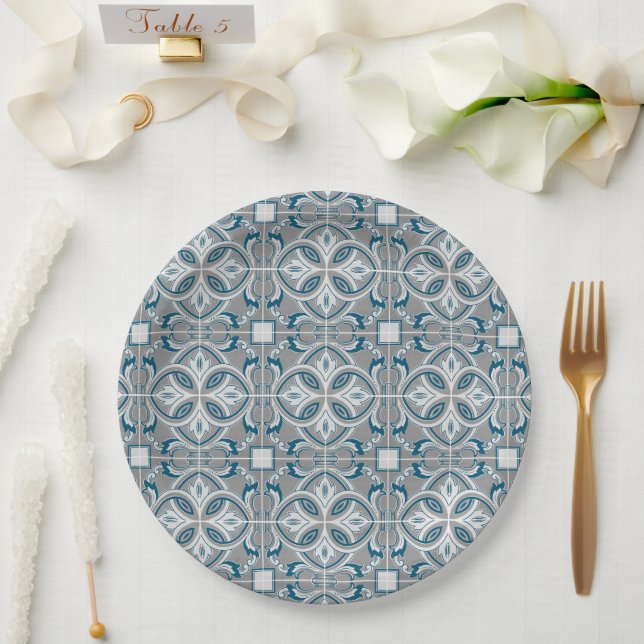 Brautparty Blue Tiles Pappteller (Hochzeit)