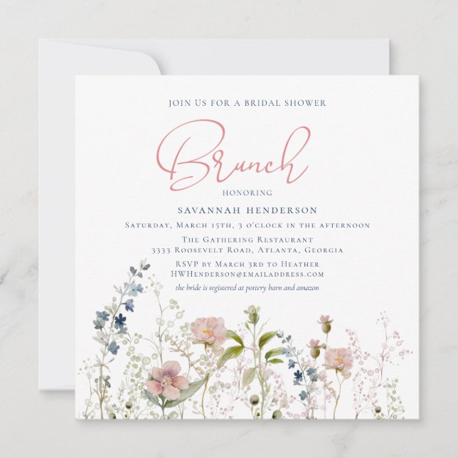 Brautparty Blume Aqua Garden Brunch Einladung (Vorderseite)