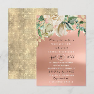 Brautparty Blume Brunch Green Gold Rose Meadow Einladung