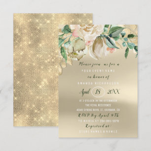 Brautparty Blume Brunch Ivory Green Gold Rose Einladung