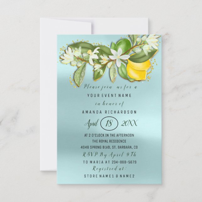 Brautparty Blume Brunch Lemon Green Gold Einladung (Vorderseite)
