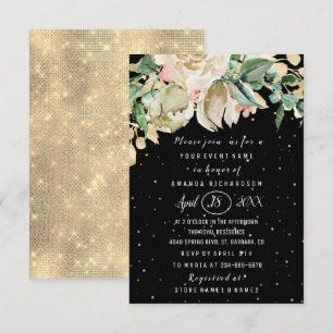 Brautparty Blume Brunch Mint Black Confetti Einladung