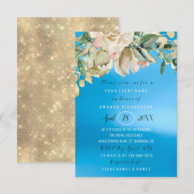 Brautparty Blume Brunch Mint Rose Blue Sku Einladung (Vorne/Hinten)