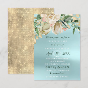 Brautparty Blume Brunch Minze Rose Blau Einladung