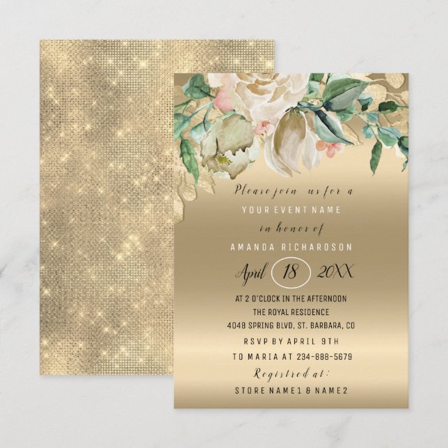 Brautparty Blume Brunch Minze Rose Gold Einladung (Vorne/Hinten)