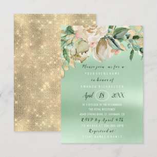 Brautparty Blume Brunch Minze Wasserfarbe Gold Einladung