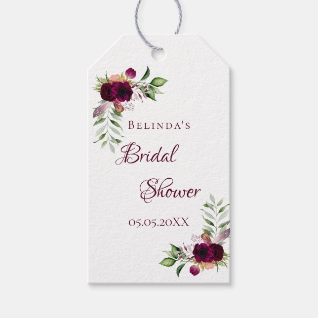 Brautparty Blume burgundy boho vielen Dank Geschenkanhänger (Vorderseite)