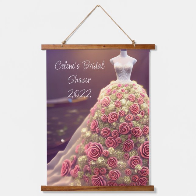 Brautparty Blume Kleid Hängeband Wandteppich Mit Holzrahmen (Vorderseite)