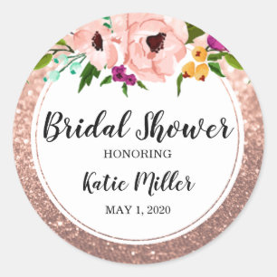 Brautparty Blume Kronen Glitzer Rosa Rose Gold Runder Aufkleber