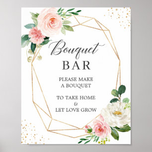 Brautparty-Blumenbar-Schild Blush Pink Floral Poster