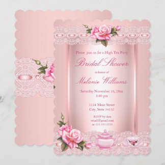 Brautparty Blumenrosa Rosen Hoher Tee Party Einladung