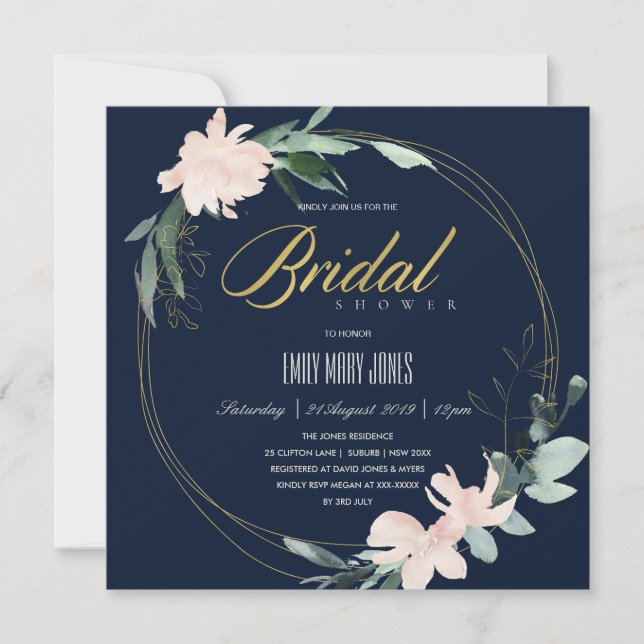 BRAUTPARTY "BLUSH FLORAL FRAME WATERCOLOR" EINLADUNG (Vorderseite)