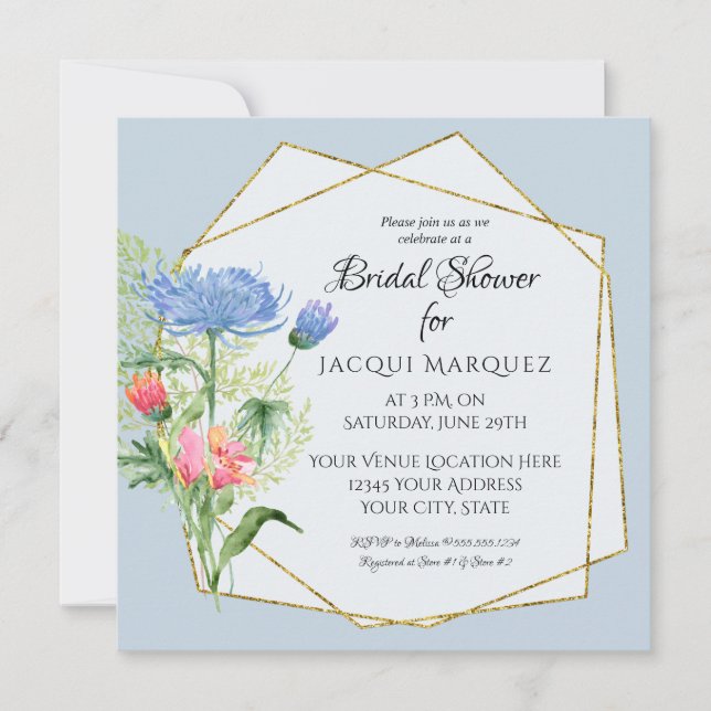 Brautparty Blush Pink in Dusty Blue Fern Floral Einladung (Vorderseite)