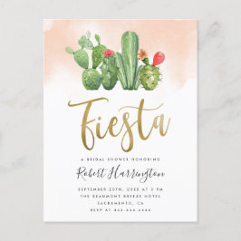 Brautparty "Blush Watercolor & Cactus Fiesta" Einladungspostkarte
