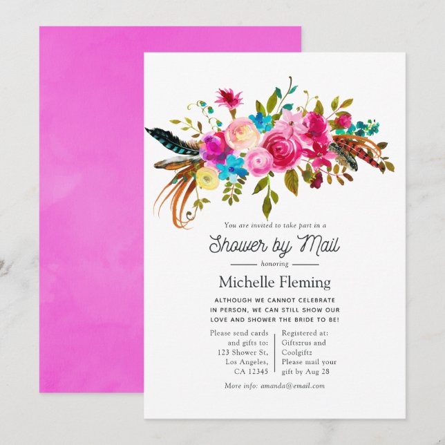 Brautparty Boho Chic Floral per Mail Einladung (Vorne/Hinten)