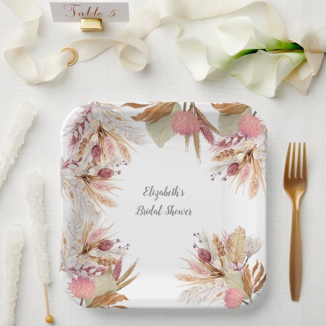 Brautparty BOHO Terracotta Pampas Grass Wheat Pappteller (Hochzeit)