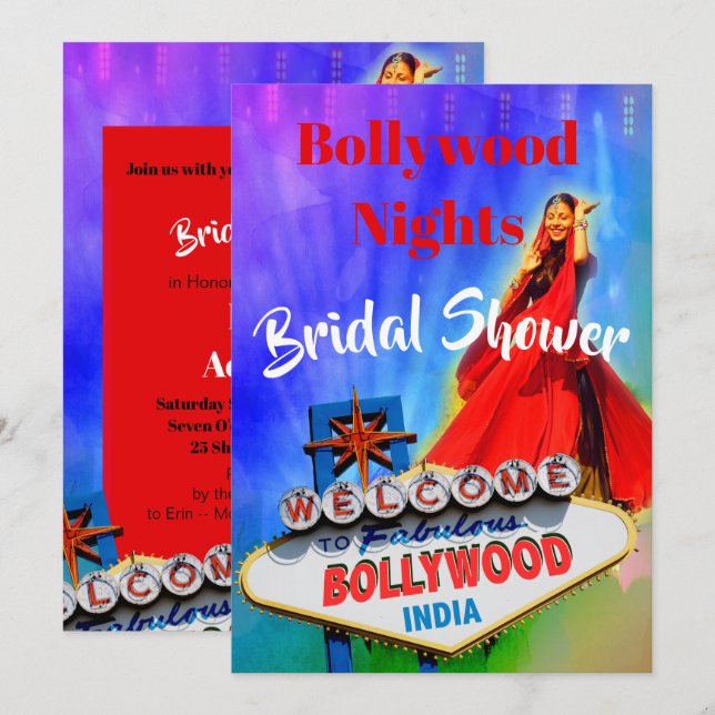 Brautparty Bollywood Indian Colorful Modern Einladung (Vorne/Hinten)