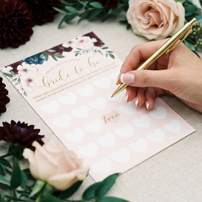 Brautparty Bride-to-be Bingo Wasserfarbe Florals (Bridal Shower Bride-To-Be Bingo Watercolor Florals)