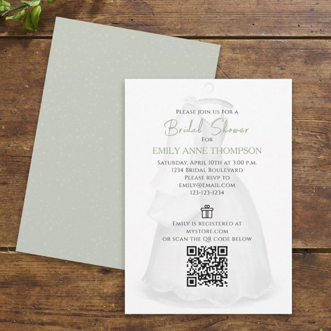 Brautparty Bride Wedding Vintag Gown QR Code Einladung (Von Creator hochgeladen)