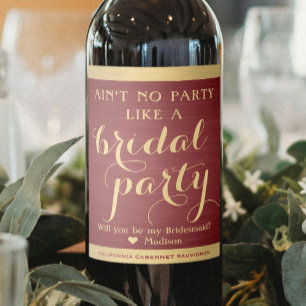 Brautparty Bridesmaid Vorschlag Burgund und Gold Weinetikett