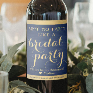 Brautparty Bridesmaid Vorschlag Navy Blue & Gold Weinetikett