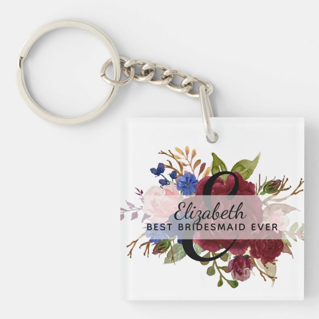 Brautparty Bridesmaids Gift Burgundy Blue Named Schlüsselanhänger (Vorderseite)