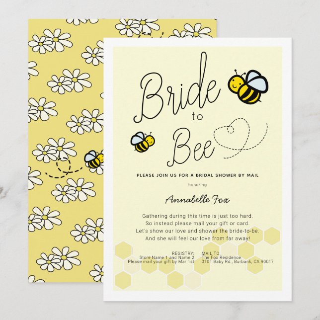 Brautparty Brie to Bee Light Yellow per Mail Einladung (Vorne/Hinten)