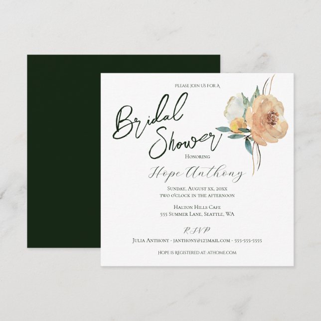 Brautparty Bright Summer Blume Elegant Einladung (Vorne/Hinten)