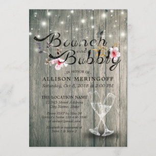 Brautparty Brunch Bubbly Champagne Flutes Wood Einladung