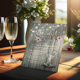 Brautparty Brunch Bubbly Champagne Flutes Wood Einladung