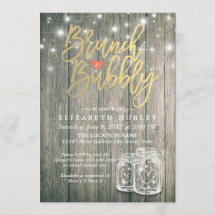 Brautparty Brunch Bubbly Rustic Wood Mason Jar Einladung