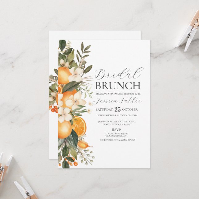 Brautparty Brunch Floral Bachelorette Obst Einladung (Vorderseite/Rückseite Beispiel)