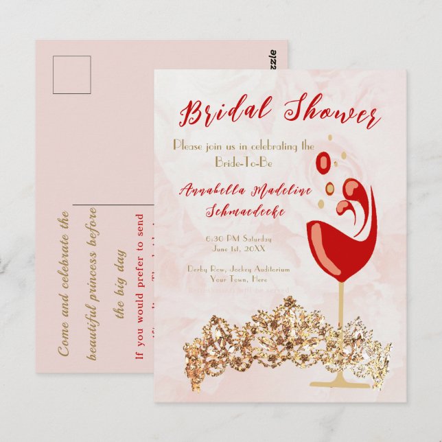 Brautparty Budget Rosa Wein Golfen Einladung Postkarte (Vorne/Hinten)