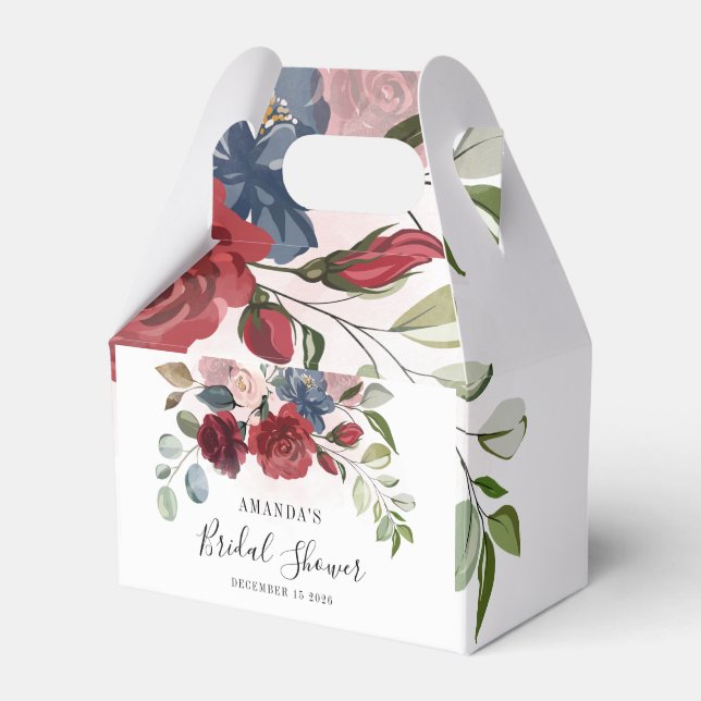 Brautparty Burgund Rustikale Floral Custom Geschenkschachtel (Vorderseite)