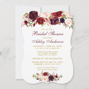 Brautparty Burgundy Floral Gold Einladung BWR