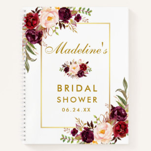 Brautparty Burgundy Floral Gold Geschenkliste Notizbuch