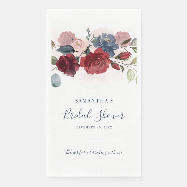 Brautparty Burgundy Rustic Floral Custom Paper Serviette (Vorderseite)