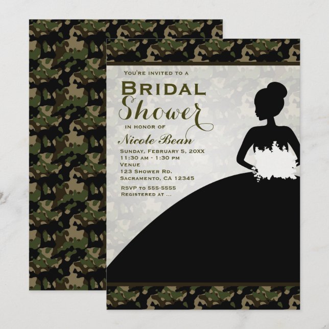 Brautparty Camoflague Bride Moderne Einladungen (Vorne/Hinten)