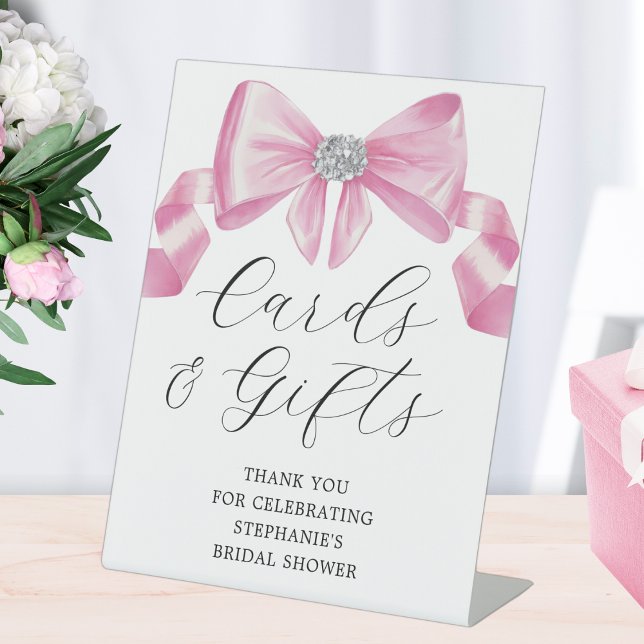 Brautparty Cards Gaben Pink Bow Glam Sockelschild (Von Creator hochgeladen)