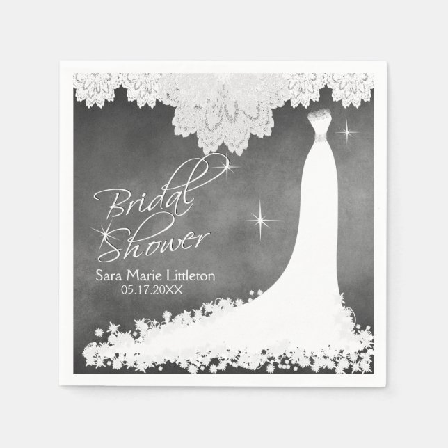 Brautparty Chalkboard mit weißer Spitze & gegossen Serviette (Vorderseite)