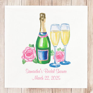 Brautparty Champagne Flöten Floral Rose Preppy Serviette