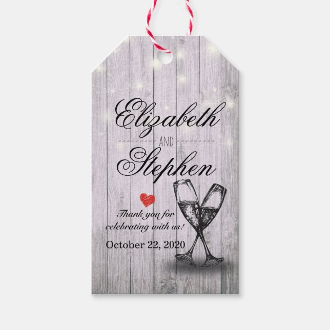 Brautparty Champagne Glasses Wood String Lights Geschenkanhänger (Vorderseite)